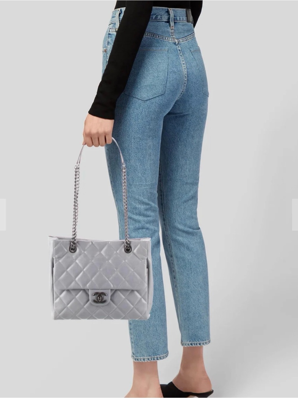 Quilted Chanel Tote Bag in Light Grey